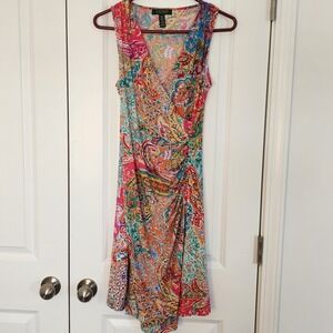 Lauren Ralph Lauren Petite Dress Paisley Print Sleeveless Ruched PM/M